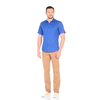 Стильная приталенная мужская рубашка синего цвета в якорях с коротким рукавом