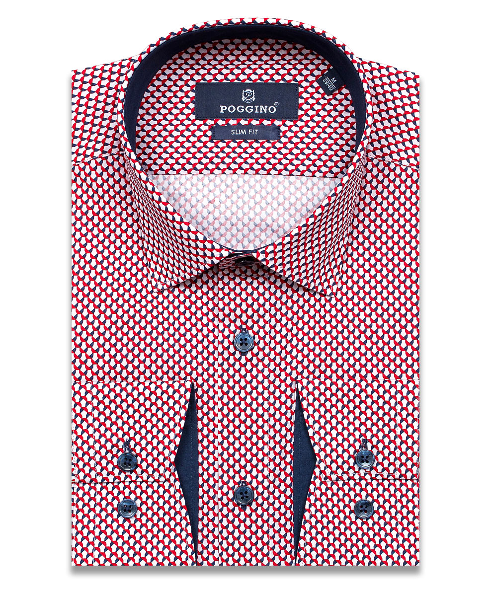 Разноцветная приталенная мужская рубашка Poggino 5009-01 в абстракции с длинными рукавами