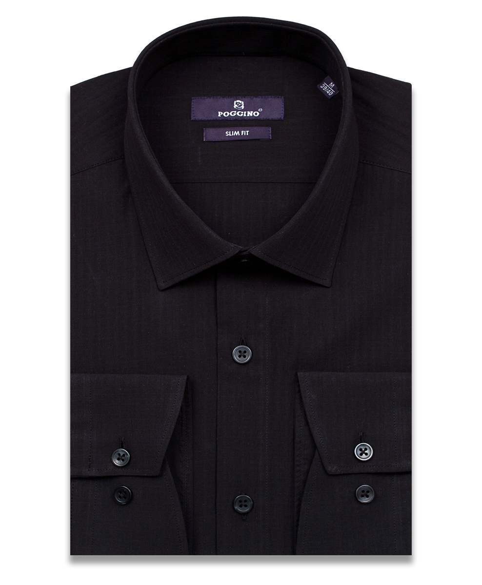 Черная приталенная мужская рубашка Poggino 7015-28 с длинными рукавами