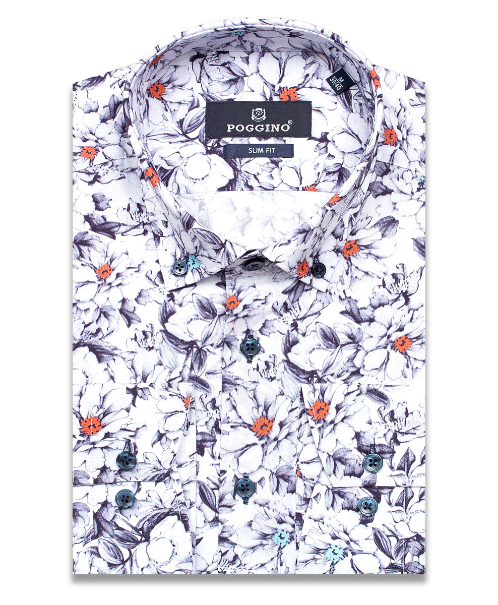 Разноцветная приталенная мужская рубашка Poggino 7012-47 в абстракции с длинными рукавами