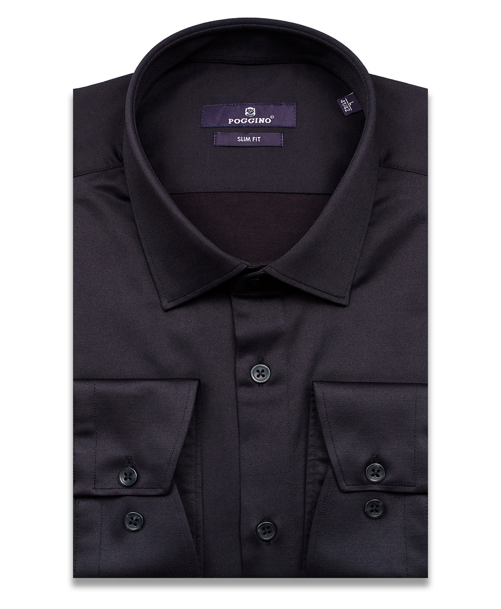 Черная приталенная мужская рубашка Poggino 7015-24 с длинными рукавами