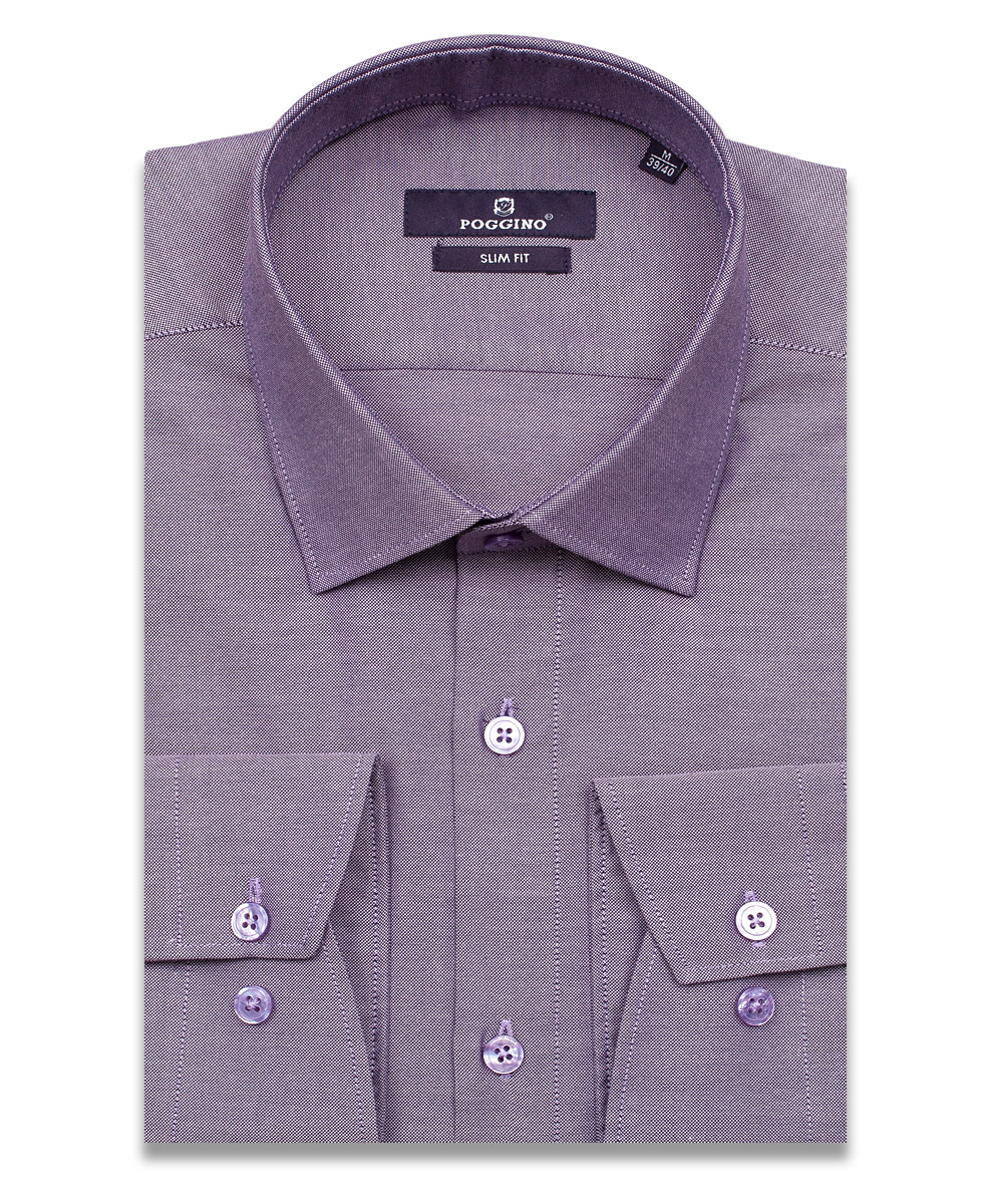 Мужская рубашка силуэт приталенный цвет пурпурно-серый однотонный