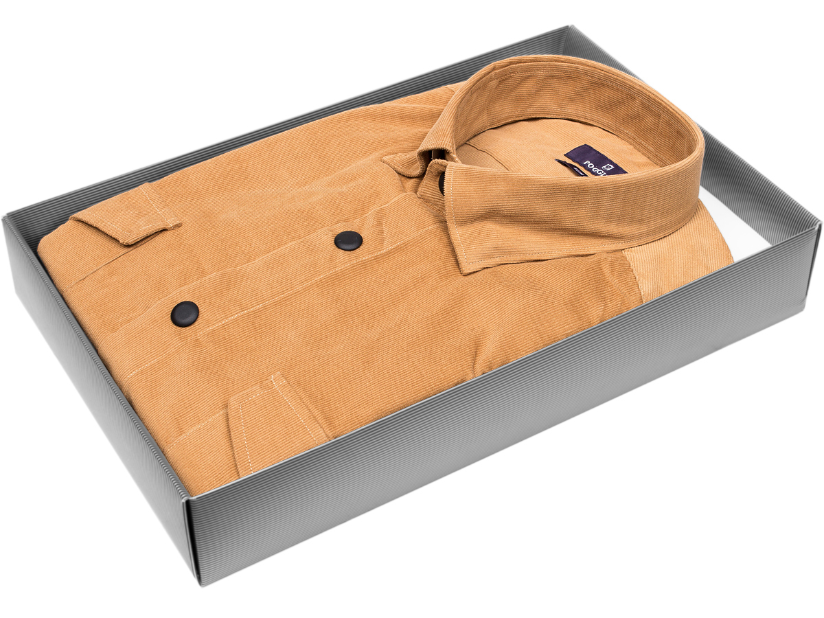 Приталенная мужская рубашка Poggino 7017-82 рукав длинный стиль casual цвет желтый однотонный 100% хлопок