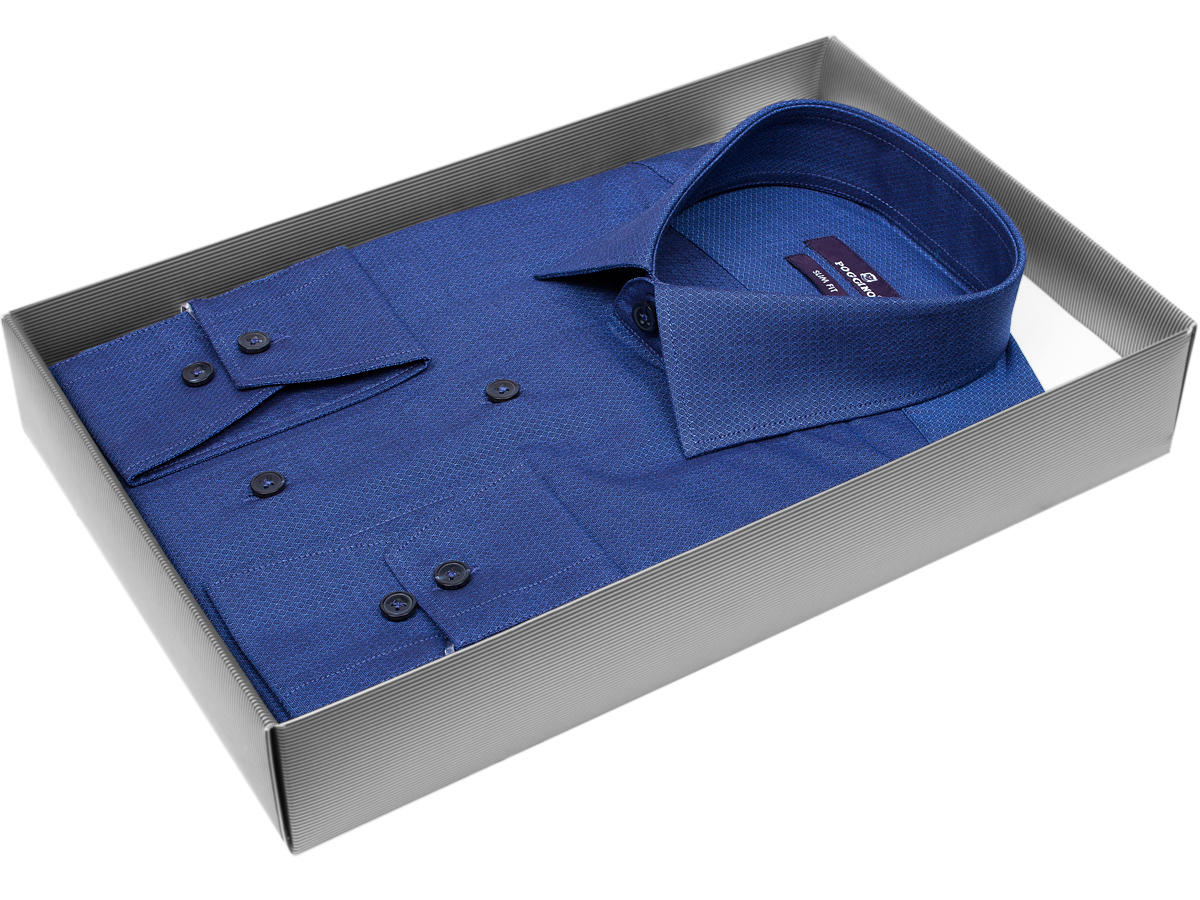 Мужская рубашка силуэт приталенный цвет синий в ромбах