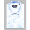 Голубая приталенная рубашка в цветах с коротким рукавом-4