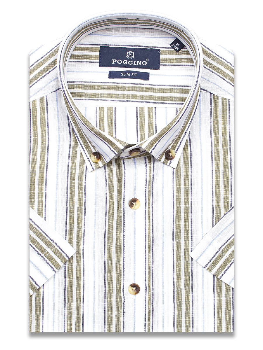 Летняя приталенная мужская рубашка Poggino 7001-42 в полоску с коротким рукавом