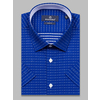 Синяя приталенная рубашка в полоску с коротким рукавом-4