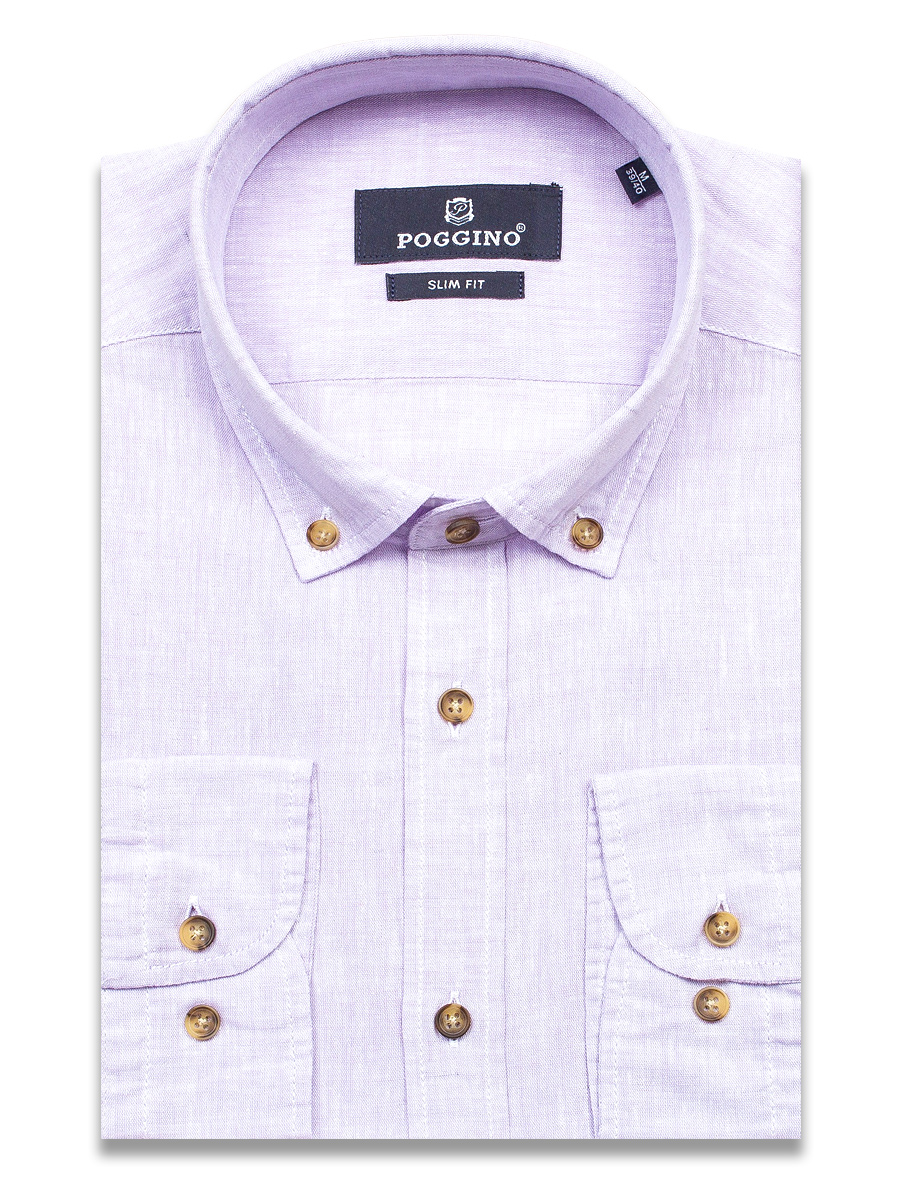 Сиреневая приталенная мужская рубашка Poggino 7013-08 с длинными рукавами